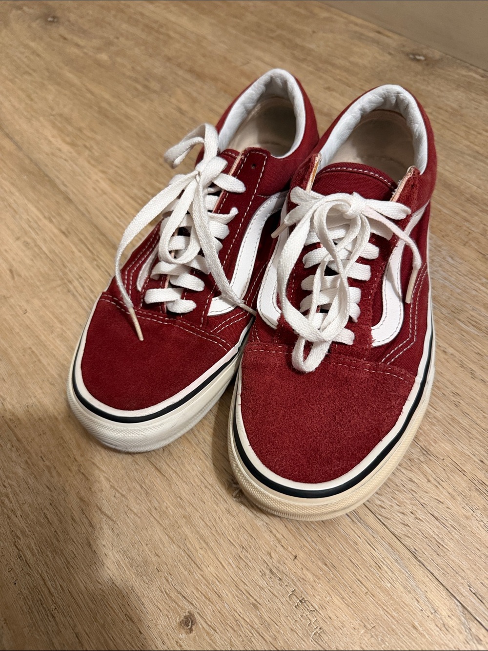 Vans Red and White Old Skool Low-Top Sneakers